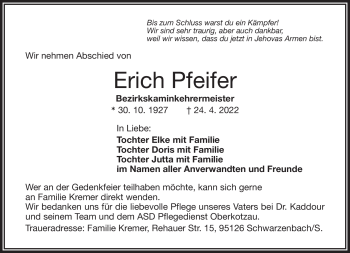 Traueranzeige von Erich Pfeifer von Frankenpost