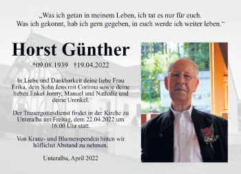 Traueranzeige von Horst Günther von Südthüringer Presse
