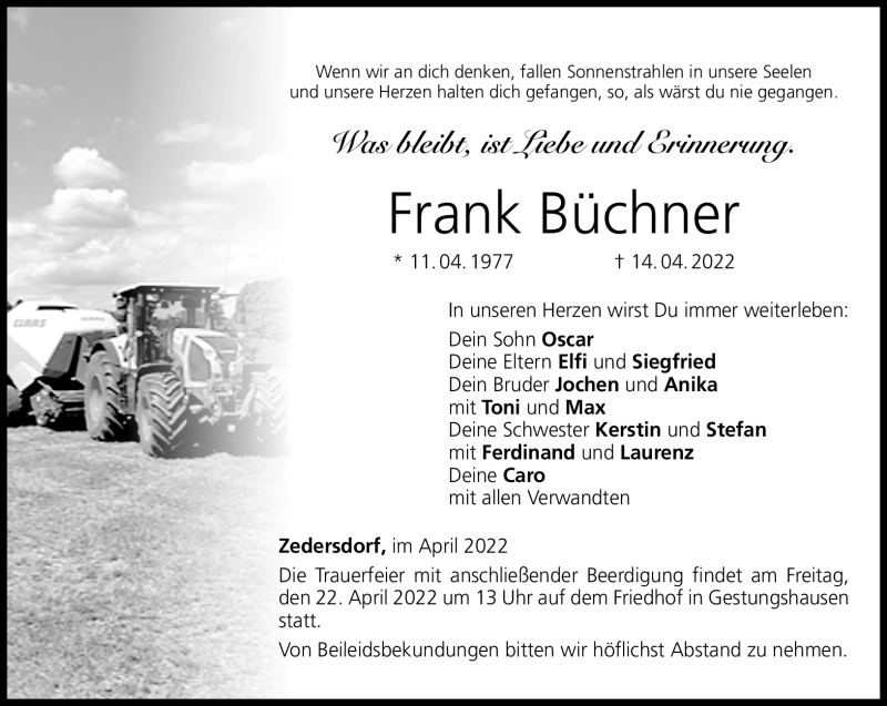  Traueranzeige für Frank Büchner vom 21.04.2022 aus Neue Presse Coburg