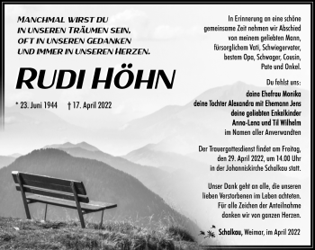 Traueranzeige von Rudi Höhn von Südthüringer Presse