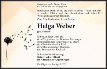 Traueranzeige von Helga Weber von Südthüringer Presse