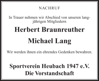 Traueranzeige von MichaelHerbert LangBraunreuther von Neue Presse Coburg