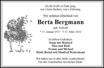 Traueranzeige von Berta Bergmann von Frankenpost