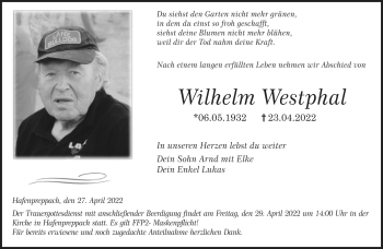 Traueranzeige von Wilhelm Westphal von Neue Presse Coburg