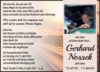 Traueranzeige von Gerhard Nossek von Südthüringer Presse