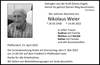 Traueranzeige von Nikolaus Weier von Neue Presse Coburg