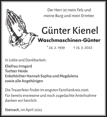 Traueranzeige von Günter Kienel von Südthüringer Presse