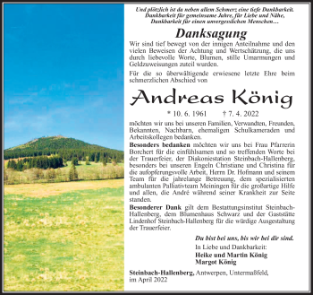 Traueranzeige von Andreas König von Südthüringer Presse