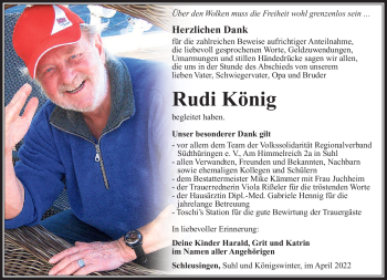 Traueranzeige von Rudi König von Südthüringer Presse