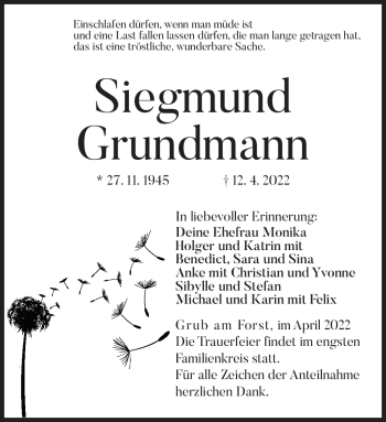 Traueranzeige von Siegmund Grundmann von Neue Presse Coburg