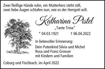 Traueranzeige von Katharina Pistel von Neue Presse Coburg