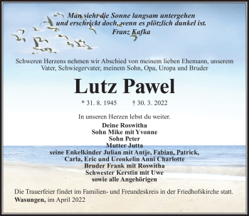 Traueranzeige von Lutz Pawel von Südthüringer Presse