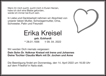 Traueranzeige von Erika Kreisel von Frankenpost