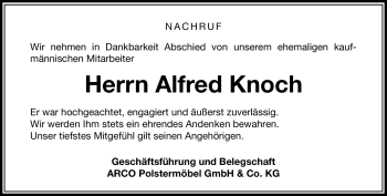 Traueranzeige von Alfred Knoch von Neue Presse Coburg