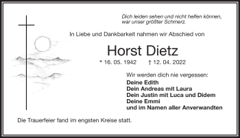 Traueranzeige von Horst Dietz von Frankenpost