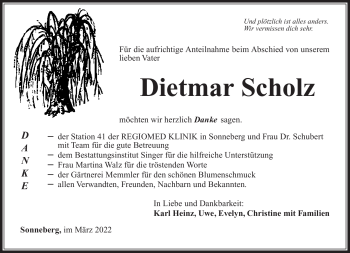 Traueranzeige von Dietmar Schol von Südthüringer Presse