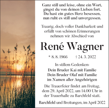 Traueranzeige von René Wagner von Südthüringer Presse