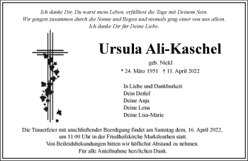Traueranzeige von Ursula Ali-Kaschel von Frankenpost