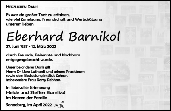 Traueranzeige von Eberhard Barnikol von Südthüringer Presse