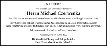 Traueranzeige von Michael Czerwenka von Neue Presse Coburg