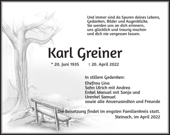 Traueranzeige von Karl Greiner von Südthüringer Presse