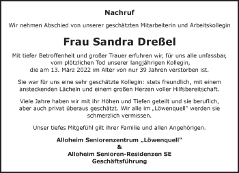 Traueranzeige von Sandra Dreßel von Neue Presse Coburg