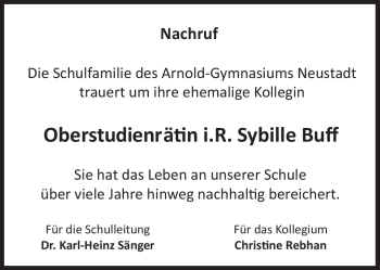 Traueranzeige von Sybille Buff von Neue Presse Coburg