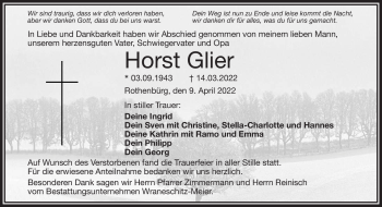 Traueranzeige von Horst Glier von Frankenpost