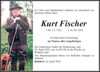 Traueranzeige von Kurt Fischer von Südthüringer Presse