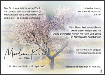 Traueranzeige von Martina Kirsch von Südthüringer Presse