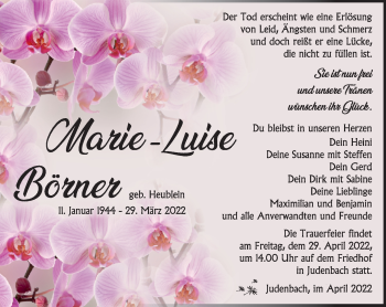 Traueranzeige von Marie-Luise Börner von Südthüringer Presse