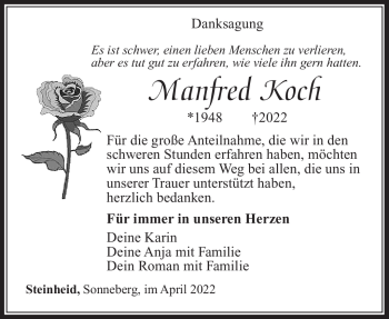 Traueranzeige von Manfred Koch von Südthüringer Presse
