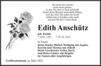 Traueranzeige von Edith Anschütz von Südthüringer Presse