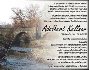 Traueranzeige von Adalbert Kellner von Südthüringer Presse