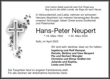 Traueranzeige von Hans-Peter Neupert von Frankenpost