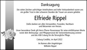 Traueranzeige von Elfriede Rippel von Neue Presse Coburg