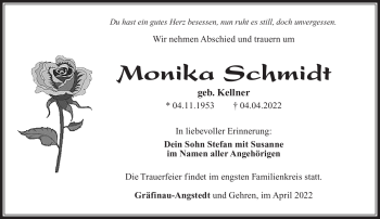 Traueranzeige von Monika Schmidt von Südthüringer Presse