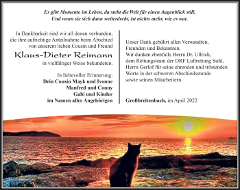 Traueranzeige von Klaus-Dieter Reimann von Südthüringer Presse