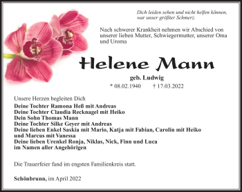 Traueranzeige von Helene Mann von Südthüringer Presse