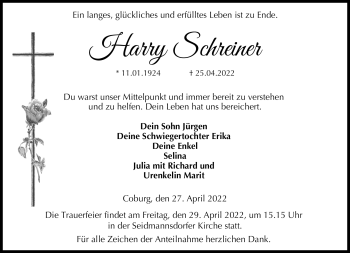 Traueranzeige von Harry Schreiner von Neue Presse Coburg