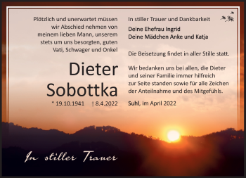 Traueranzeige von Dieter Sobottka von Südthüringer Presse