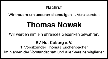 Traueranzeige von Thomas Nowak von Neue Presse Coburg