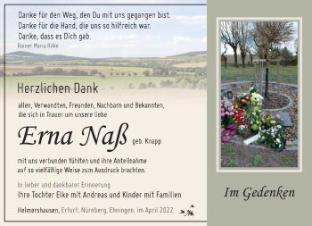 Traueranzeige von Erna Naß von Südthüringer Presse