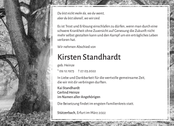 Traueranzeige von Kirsten Standhardt von Südthüringer Presse