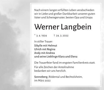 Traueranzeige von Werner Langbein von Südthüringer Presse