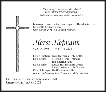 Traueranzeige von Horst Hofmann von Südthüringer Presse