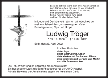 Traueranzeige von Ludwig Trger von Frankenpost