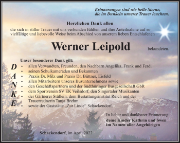 Traueranzeige von Werner Leipold von Südthüringer Presse