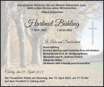 Traueranzeige von Hartmut Bühling von Neue Presse Coburg