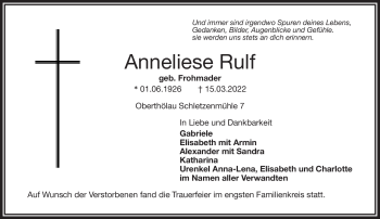 Traueranzeige von Anneliese Rulf von Frankenpost